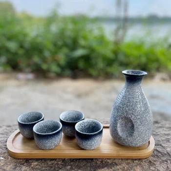1 Set Išskirtinį Japoniška Keramika Sake Taurės Sake Puodą Retro Siekiant Nustatyti Japonijos Retro Paprasta Keramikos Sake Taurės Ir Pot