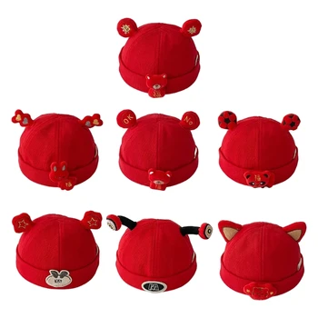 2023 NAUJAS Beanie Skrybėlių Raudona Kūdikių Skrybėlę variklio Dangčio Žiemos Skrybėlę Kūdikių 0-3Years