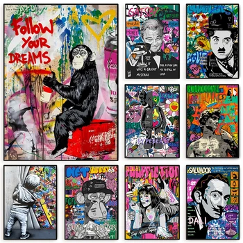 Banksy Grafiti Gatvės Pop Art Juokinga Garsaus Portretas Abstrakčios Drobės Tapybos Plakato Spauda Sienos Nuotrauka Kambarį Namų Dekoro