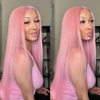 Barbie Pink Tiesiai 13x4 Nėriniai Priekiniai Žmogaus Plaukų Perukai Moterims 13x6 Tiesiai Nėrinių Priekinės Perukas Glueless Braizilian Rožinė Plaukų Perukas