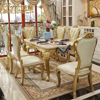 Europos marmuro stalas derinys smulkūs namų valgomojo stalas, šampanas aukso stačiakampio formos medžio masyvo valgomojo stalas