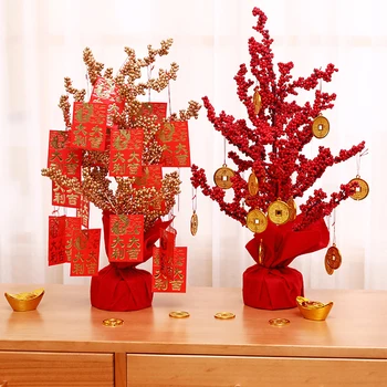 Kinų Naujieji Metai Likimo Medžio Ornamentais Kūrybos Dirbtinių Raudonųjų Vaisių Vaza Kinų Stiliaus 