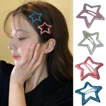 Mados 2vnt/Set Star Hairgrip Tuščiaviduriai Star plaukų segtukai Shinny Emalio Star BB Hairgrip Y2k Priedai Blizgantis Plaukų Pin 2023