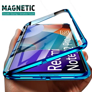 Magnetinis Stiklo paketas, Flip Case For Xiaomi Redmi 12 Pastaba Pro Plus Note12 Pro+ Note12Pro 5G Priekiniai+Galinio Stiklo Pilnas draudimas Bamperis