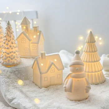 Puolė Šviesos Kalėdų Snieguotas Namas Šiaurės Šalių Keramikos Namas Darbalaukio Pilis Mini Kambarį, Langą Naujųjų Metų Fiesta Šalies Apdaila
