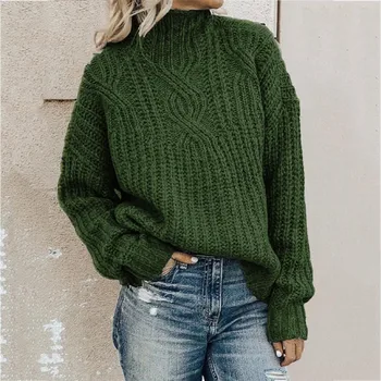 Rudenį, Žiemą Moterų Megztinis Golfo ilgomis Rankovėmis Megztinis Twist Megzti Kietas Mados Streetwear Atsitiktinis Lady Megztinis