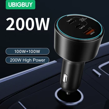 Ubigbuy 200W Greitai Automobilinis Įkroviklis 100W USB C Tipo Kroviklis 3-Port PP Super Greito Įkrovimo Automobilio Adapteris 