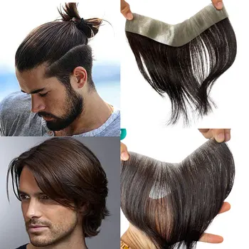 Vyrai Priekinės Valsčiaus Toupee 100%Žmogaus Plaukų, Odos PU Vyras Hairpieces Topper Gamtos Valsčiaus Replaceme #2 Tamsiai Rudos Spalvos