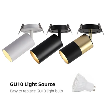 Įterptųjų Aliuminio Black White Gold LED Replaceagble GU10 AC110V 220V Pasukti 360° 90° Fodable Dėmesio Downlight Namo Apšvietimas